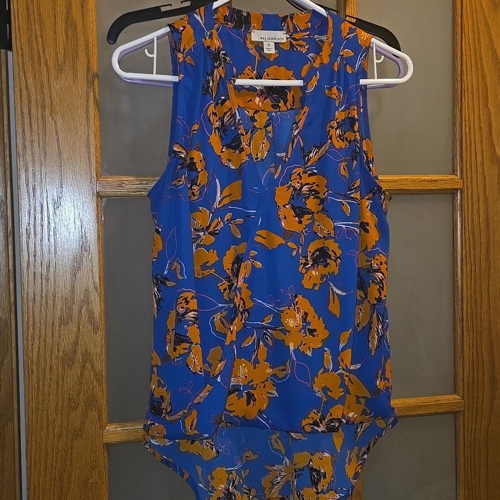 Floral Sleeveless Top Blue Orange Small Blouse Womens Hi Low Shirt ALLISON JOY - Picture 2 of 12
